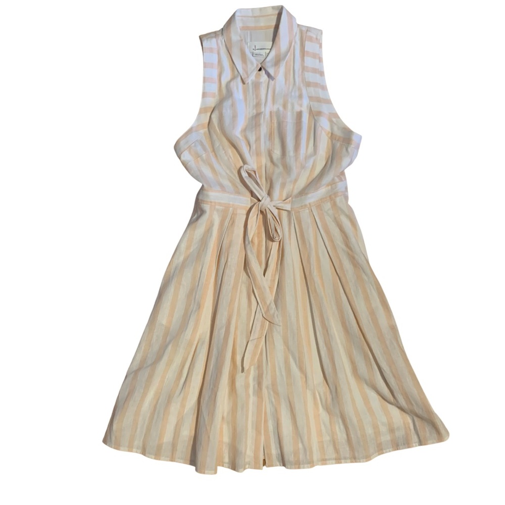 Size 6 Anthropologie linen pink and cream sleeveless button down dress